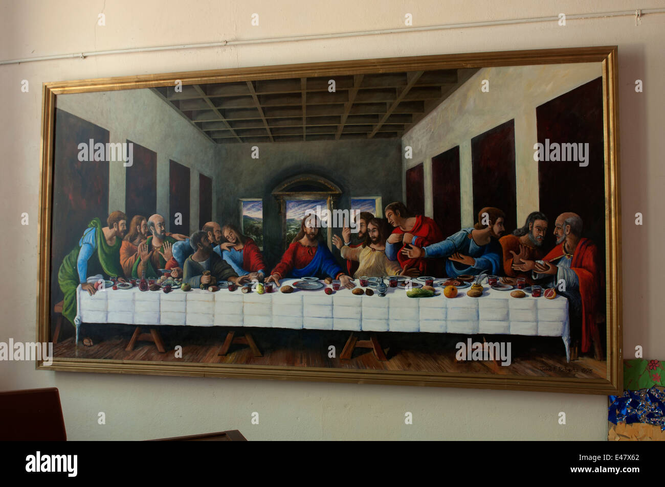 Last Supper painting in St. Paul`s Church, Fazeley, Staffordshire, England, UK Stock Photo
